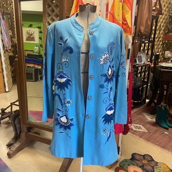 Vintage Indigo Moon Embroidered Jacket - Picture 1 of 7